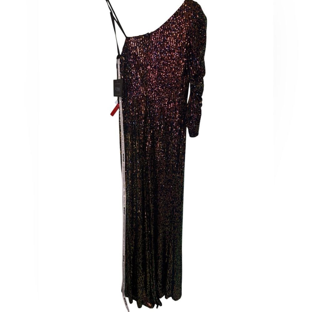 NWT Mac Duggal one sleeve iridescent sequin column gown size 8 26591 - Picture 6 of 11